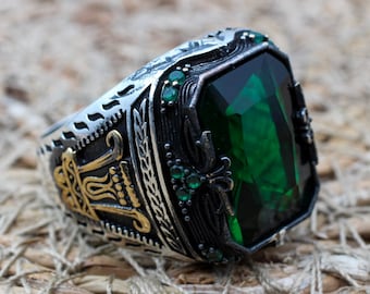 Men's Emerald Ring, Handmade Men's Ring, Turkish Handmade Ring
