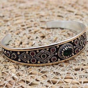 Emerald Bracelet, Ottoman Bracelet, Handmade Bracelet, Bangle Cuff, Turkish Handmade, Bangle Bracelet,Gift For Her, 925k Sterling Silver,