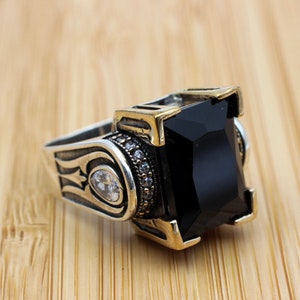 Onyx Ring, Handmade Women's Ring, Authentic Ring, Turkish Ring, Ottoman Women's Ring, Ladies Ring, 925k Sterling Silver Ring, Zircon Ring,