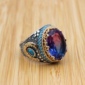 Men&#39;s Handmade Ring, Turkish Handmade Ring, Ottoman  Men&#39;s Ring, Tourmaline Men&#39;s Ring, Men&#39;s Jewelry, Gift for Him, 925k Sterling Silver