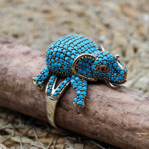 Turquoise Elephant Ring, Handmade Women Ring, Turkish Handmade Silver Ring, Women Ring, Ladies Ring, 925k Sterling Silver, Elephant Ring,