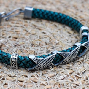 Mens Bracelet, Leather-Silver Mens Bracelet, Silver Mens Bracelet, Mens Gifts, Vintage Leather Bracelet, Gift for Him, 925k Sterling Silver
