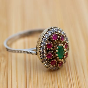 Handgemachte Sterling Silber Smaragd Ring, Ottomane Cubic Zircon Ring