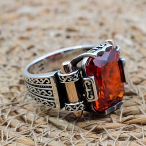 Anillo de rubí hecho a mano: joyería otomana de plata esterlina para hombre