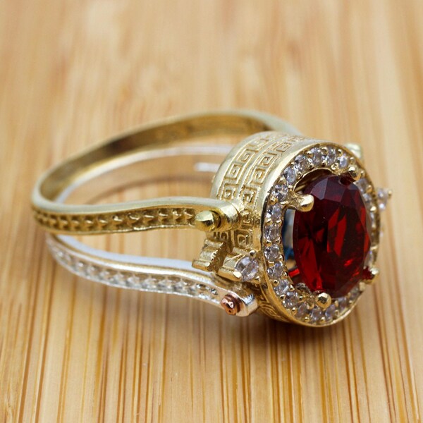 Ruby Ring, Sapphire Ring, Handmade Women's Ring, Two Stone Ring, Turkish Ring, Ottoman Women's Ring, Ladies Ring, 925k Sterling Silver Ring,