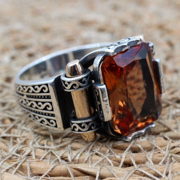 Men's Handmade Ring, Turkish Handmade Silver Men Ring, Ottoman Ring, Alexandrite Ring, Men's Jewelry, Alexandrite, 925k Sterling Silver Ring