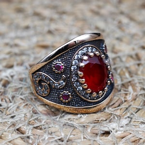 Ruby Ring, Handmade Women's Ring, Turkish Handmade Ring, Authentic Ring, Ottoman Ring, Ladies Ring, 925k Sterling Silver, Gift For Her,