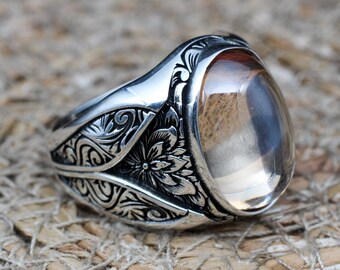Anello con topazio blu, anello da uomo in argento sterling 925 massiccio - Italia Anello con topazio blu, anello da uomo in argento sterling 925 massiccio - Italia