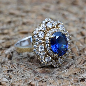 Sapphire Ladies Ring, Ladies Ring, Handmade Womens Ring, Authentic Ring, Turkish Handmade Ring, Ottoman Ring, 925k Sterling Silver, Sapphire