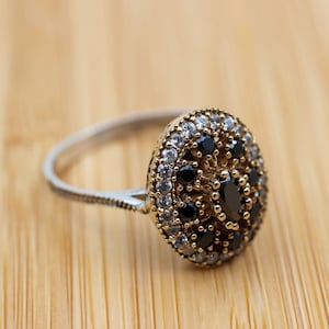 Handmade Onyx & Cubic Zirconia Ring: 925 Sterling Silver, Ottoman Style
