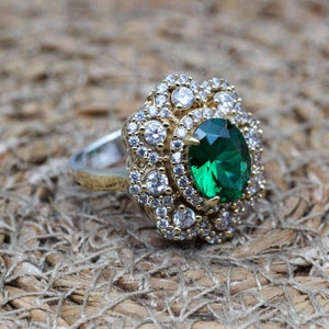 Emerald Ring, Handmade Women's Ring, Turkish Handmade Ring, Authentic Ring, Ottoman Ring, Ladies Ring, 925k Sterling Silver, Gift For Her,