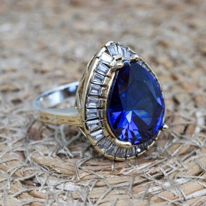 Sapphire Topaz Ring, Ladies Ring, Handmade Womens Ring, Authentic Ring, Turkish Handmade Ring, Ottoman Ring, 925k Sterling Silver, Sapphire,