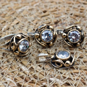 Zircon Ladies Set, Authentic Set, Handmade Women Set, Turkish Handmade Set, Ladies Jewelry Set, Ring, Earring, Pendant, 925k Sterling Silver