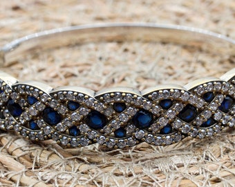 Sapphire Bracelet, Ottoman Bracelet, Handmade Bracelet, Bangle Cuff, Turkish Handmade, Bangle Bracelet, Gift For Her, 925k Sterling Silver,