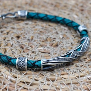 Mens Bracelet, Leather-Silver Mens Bracelet, Silver Mens Bracelet, Mens Gifts, Vintage Leather Bracelet, Gift for Him, 925k Sterling Silver