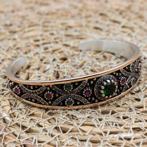 Emerald Bracelet, Ottoman Bracelet, Handmade Bracelet, Bangle Cuff, Turkish Handmade, Bangle Bracelet,Gift For Her, 925k Sterling Silver,