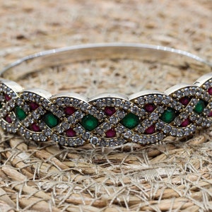 Emerald Ruby Sterling Silver Bangle: Handmade Ottoman Bracelet