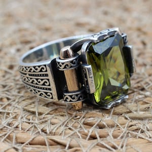 Handmade Peridot Ring, Turkish 925k Sterling Silver Ottoman Ring