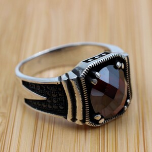 Mens Handmade Ring, Turkish Handmade Silver Men Ring, Ottoman Men Ring, Ruby Ring, Men's Jewelry, Gift for Him, 925k Sterling Silver Ring