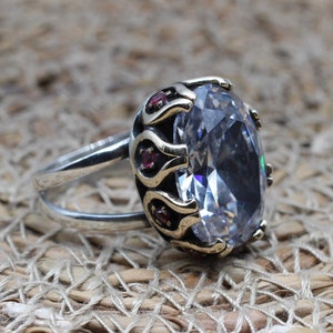Handmade Women Ring, Zircon Ring, Turkish Handmade Ring, Authentic Ring, Ottoman Ladies Ring, Oval Stone, Ladies Ring, 925k Sterling Silver,