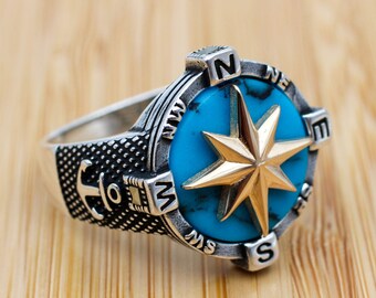 Turquoise Men's Ring, Eagle Ring, Handmade Ring, Turkish Handmade Ring ...