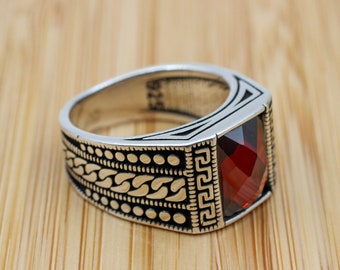 Handmade Ruby Sterling Silver Men&#39;s Ring: Ottoman Turkish Jewelry