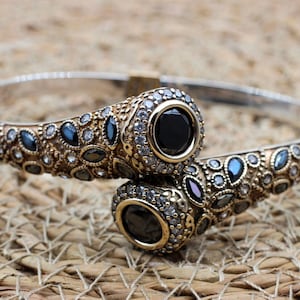 Onyx Bracelet, Ottoman Bracelet, Handmade Bracelet, Bangle Cuff, Turkish Handmade, Bangle Bracelet, Gift For Her, 925k Sterling Silver, Onyx