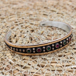 Ruby Emerald Bracelet, Ottoman Bracelet, Handmade Bracelet, Bangle Cuf, Bangle Bracelet, Turkish Handmade, Gift For Her, 925 Sterling Silver