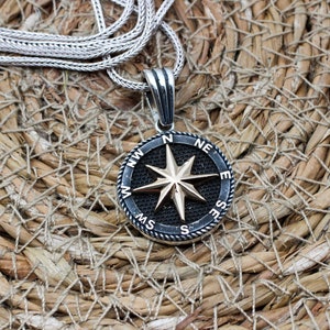 Men&#39;s Necklace, Mens Pendant, Compass Pendant, Turkish Handmade, Compass Necklace, Mens Jewelry, Gift for Him, 925 Sterling Silver, Pendant,