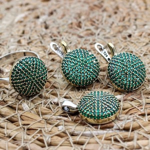Emerald Set, Authentic Set, Handmade Set Women, Turkish Handmade, Ladies Jewelry Set, Earring, Pendant, Ladies Set, 925k Sterling Silver
