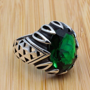 Emerald Mens Ring: Handmade 925 Sterling Silver Ottoman Ring