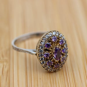 Amethyst Ring, Handmade Women&#39;s Ring, Turkish Handmade, Silver Ladies Ring, Ottoman Ring, Authentic, Ladies Ring, 925k Sterling Silver Ring,