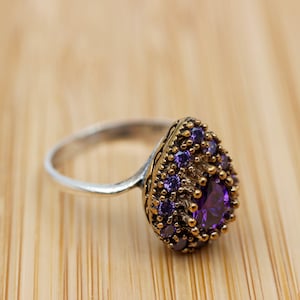 Amethyst Ring, Handmade Women&#39;s Ring, Turkish Handmade, Silver Ladies Ring, Ottoman Ring, Authentic, Ladies Ring, 925k Sterling Silver Ring,