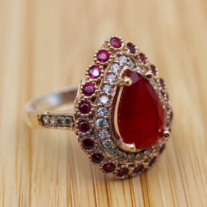 Ruby Ring, Handmade Women's Ring, Authentic Ring, Turkish Ring, Ottoman Women's Ring, Ladies Ring, 925k Sterling Silver Ring, Cubic Zirconia