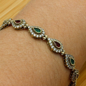 Emerald Ruby Bracelet, Ottoman Bracelet, Handmade Women Bracelet, Handmade Bangle Cuff, Ladies Bracelet, Gift For Her, 925k Sterling Silver,