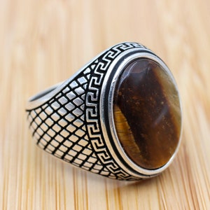 Men's Handmade Ring, Turkish Handmade Silver Men Ring, Ottoman Ring, Tiger Eye Ring, Men's Jewelry, Gift for Him, 925k Sterling Silver Ring image 1