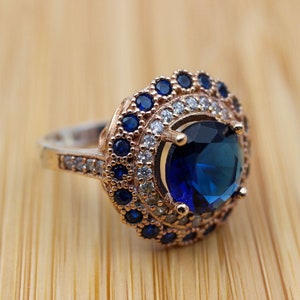 Sapphire Topaz Ring, Handmade Women&#39;s Ring, Authentic Ring, Turkish Handmade Ring, Ottoman Women Ring, Ladies Ring, 925k Sterling Silver
