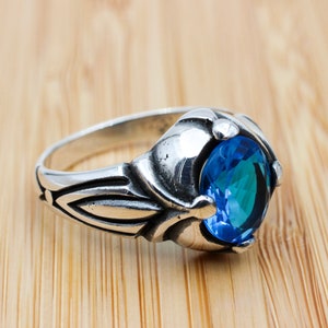 Aquamarine Ring: Handmade 925k Sterling Silver Ottoman Style