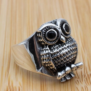 Owl Men&#39;s Ring, Turkish Handmade Sterling Silver Ring, Silver Owl Ring, Animal Wrap Ring, Owl Ring, Animal Ring, 925K Sterling Silver, Owl