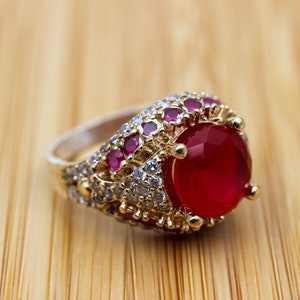 Handgemaakte robijnring: Ottomaans Turks 925 kt sterlingzilver, zirkonia