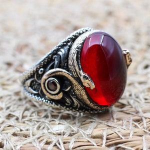 Handmade Ruby Sterling Silver Men's Ring: Ottoman Turkish Jewelry