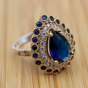 Sapphire Topaz Ring, Handmade Women&#39;s Ring, Authentic Ring, Turkish Handmade Ring, Ottoman Women Ring, Ladies Ring, 925k Sterling Silver