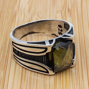 Men&#39;s Handmade Ring, Turkish Handmade Ring, Men Ring, Peridot  Men&#39;s Ring, Cubic Zirconia, Men&#39;s Jewelry, Gift for Him, 925k Sterling Silver