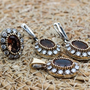 Handmade Ladies Set, Alexandrite Women&#39;s Set, Ladies Jewelry Set, Ottoman Set, Earring, Pendant, Ring, Ladies Set, 925k Sterling Silver