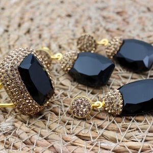 Onyx Set, Authentic Set, Handmade Women Set, Turkish Handmade, Ladies Jewelry Set, Earring, Ladies Set, 925 Sterling Silver, Gold Plated Set