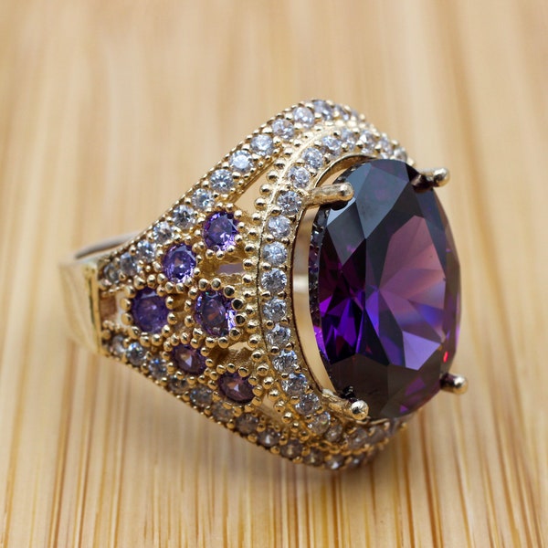 Handmade Ottoman Amethyst Ring, 925 Sterling Silver & Bronze