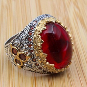 Men&#39;s Handmade Ring, Turkish Handmade Silver Men Ring, Ottoman Men Ring, Ruby Men&#39;s Ring, Men&#39;s Jewelry, Gift for Him, 925k Sterling Silver