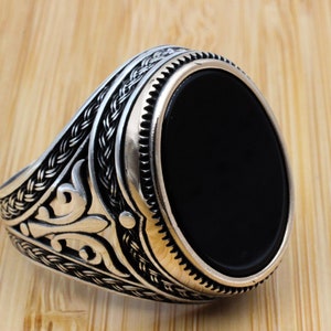 Men's Handmade Ring, Turkish Handmade Silver Men's Ring, Ottoman Men Ring, Onyx Ring, Men's Jewelry, Gift for Him, 925k Sterling Silver Ring