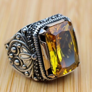 Men&#39;s Handmade Ring, Turkish Handmade Ring, Ottoman Men&#39;s Ring, Topaz Men&#39;s Ring, Men&#39;s Jewelry, Gift for Him, 925k Sterling Silver Ring