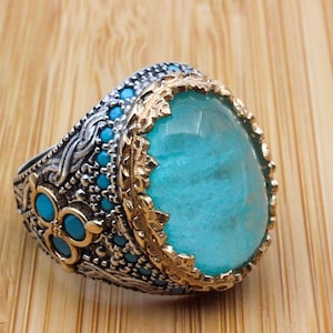 Men&#39;s Handmade Ring, Turkish Handmade Men&#39;s Ring, Ottoman Men&#39;s Ring, Paraiba Men&#39;s Ring, Mens Ring, Gift for Him, 925k Sterling Silver